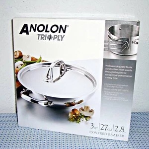 【NEW】ANOLON TRI-PLY CLAD STAINLESS STEEL 3-QUART BRAISER WITH LID - Picture 1 of 12