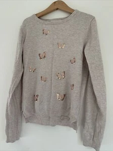 H&M Sequin Butterfly Beige Jumper Age 6 - 8Y - Picture 1 of 3