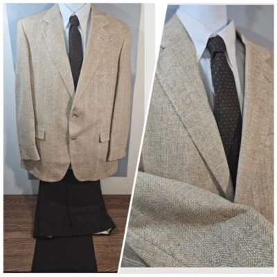 Vtg John Alexander Union Made USA Tan Sportcoat 41L Trousers 36x31,+ Shirt & tie - Image 1 of 4