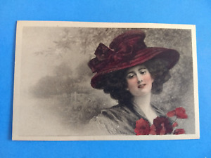 Antique  EDWARDIAN 1900 -1910 Hand Colored GIBSON GIRL With a Big Hat Postcard