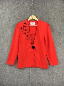 1990s vintage jacket size 12 Dolina red single breasted long sleeve embroidered - Picture 1 of 17