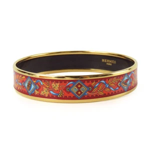 USED HERMES Bangle Emile metal/enamel 29g Red multicolor Accessories - Picture 1 of 10