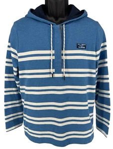 NEW L.L. Bean Unisex Striped Hooded Sweatshirt Blue White Sz L Gorpcore Comfort - Picture 1 of 16