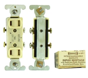 VINTAGE Leviton 1797 Interchangeable Bakelite Duplex Receptacle Ivory - Picture 1 of 1