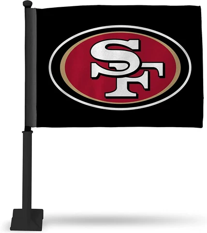 San Francisco 49ers Black Car Flag Black Pole Double Sided 16" X 19" Strong Pole Cover