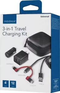 Insignia Universal 3-in-1 Travel Charging Kit For iPhone Samsung Galaxy Google  - Picture 1 of 6