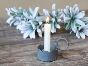 Grey Zinc Candlestick Holder, Carry Candle Holder w/Ring, Rustic Vintage Style - Picture 1 of 2