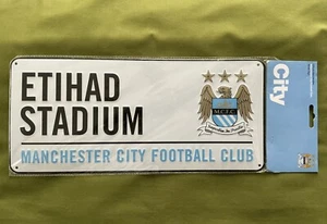 New Manchester City FC Street Sign Wh/Blk/Blu 400x180mm Football Club Soccer UK - Picture 1 of 3