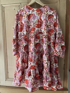 BNWOT ZARA Red Multi Floral Seersucker Tiered Mini Dress Size L - Picture 1 of 8
