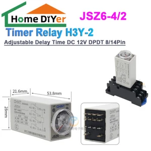 0-5 Minute Adjustable Delay Time DC 12V DPDT 8/14Pin Timer Relay H3Y-2 1h type - Picture 1 of 10