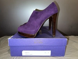 UNWORN STUART WEITZMAN Nanette Purple Suede Peep High Heel Platform Booties 8.5 - Picture 1 of 12