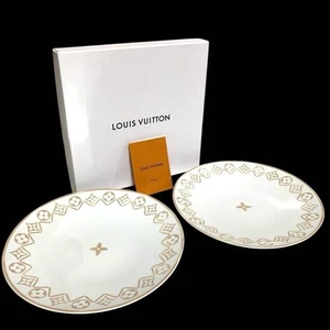 LOUIS VUITTON Monogram Flower Pattern Dinner Plate Pair Set 27cm Japan - Picture 1 of 12