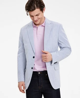 Tommy Hilfiger Mens Modern fit Suit Jacket Blazer 48 R Light Blue Striped - Image 1 of 2