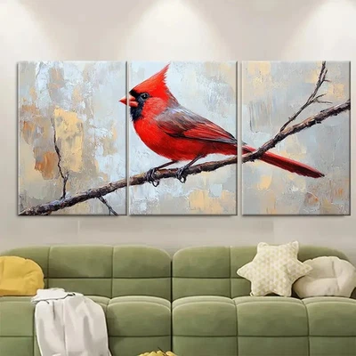3pcs Red Cardinal Canvas Fine Art Bird  rt  Wall Art Canvas  Unframed/Framed - Image 1 of 4
