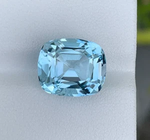 Rare 9.85 Carat Swiss Blue Topaz Loose Gemstone Cushion Cut 13mm Brazil Origin - Picture 1 of 10