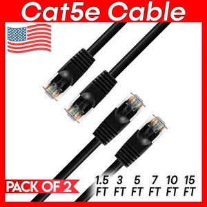 2 PACK Cat5e Cable Black Cat 5 Patch Cord Ethernet RJ45 Connectors LAN Wire - Picture 1 of 12