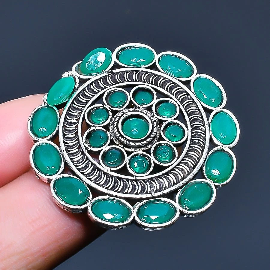 Anillo de joyería de piedras preciosas hecho a mano de ónix verde talla 7 de EE. UU. Foto 1 de 1