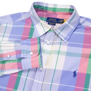 Camisa Polo Ralph Lauren Para Hombres Grande Multicolor Madrás Cuadros Calce Relajado LS - Imagen 1 de 11