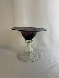 Vintage Purple Amethyst Pedestal Glass Fruit Bowl/ Candy Dish - Picture 1 of 8