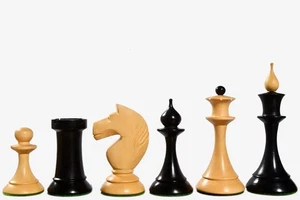 1950s Soviet Latvian Reproduced Chess Pieces Ebonized & Boxwood 4.1" King - Picture 1 of 8
