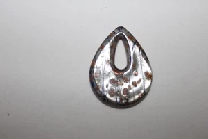 Murano Glas Silber mit Goldflecken Oval Anhänger Lg. 2" lang - Bild 1 von 7