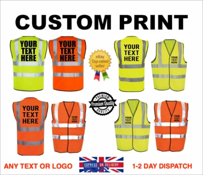 PERSONALISED CUSTOM PRINTED HI VIZ HIGH VIS SAFETY VEST WAISTCOAT EN471 - Image 1 of 4
