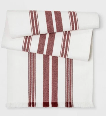 Threshold- 90"x20" Farmhouse Stripe Table Runner Cream/Red extended length - Image 1 of 4