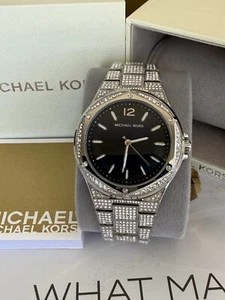 NEW Michael Kors Lennox Pave Glitz Crystal Silver & Blue Watch MK6990 + Box - Picture 1 of 4