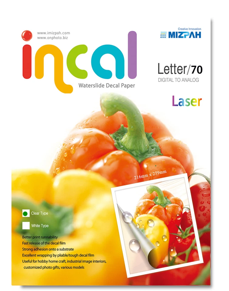 [Incal] Waterslide Decal  Paper- Laser Clear / Letter size(216x279mm) / 70pcs - Image 1 of 4