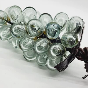 Uvas de vidrio transparente Hilda Flack vintage con hojas de metal 9 pulgadas - Imagen 1 de 19