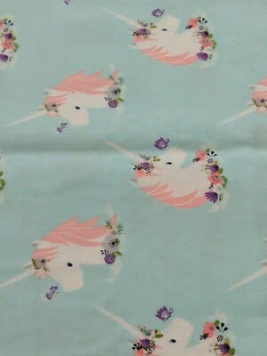 Unicorns On Light Turquoise Cotton Fabric ("I Believe In Unicorns", Camelot... - Image 1 of 4