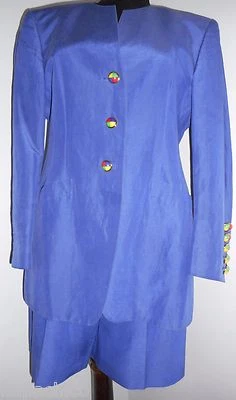 ESCADA Vintage Royal Blue Golf Shorts Jacket Suit Leather Yellow Red  38 8  - Image 1 of 4