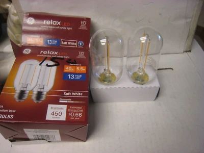 GE Relax LED SOFT White Light  T14 Med. base 450 Lumens 40w Rep. use 5.5 2 Bulbs - Image 1 of 4