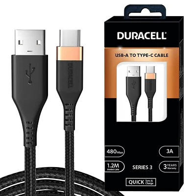 Cable DURACELL USB a Tipo-C 1.2M Sincronización Trenzada y Carga Rápida-Serie 3-Envío Gratis Foto 1 de 4