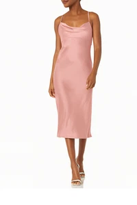 Jenny Yoo Satin Pink Dress Strap Cowl Neck 12 Midi Mini Cocktail Prom HOCO - Picture 1 of 10