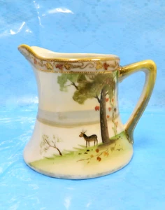 VTG NAGOYA SNB Nippon HAND PAINTED Creamer Pitcher GOLD GILT Beaded DEER Foliage - Picture 1 of 14