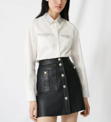 Maje Women's Shirt Size 2 / M Studs Long Sleeve Cotton Shirt MFPCM00091 - Image 1 of 4