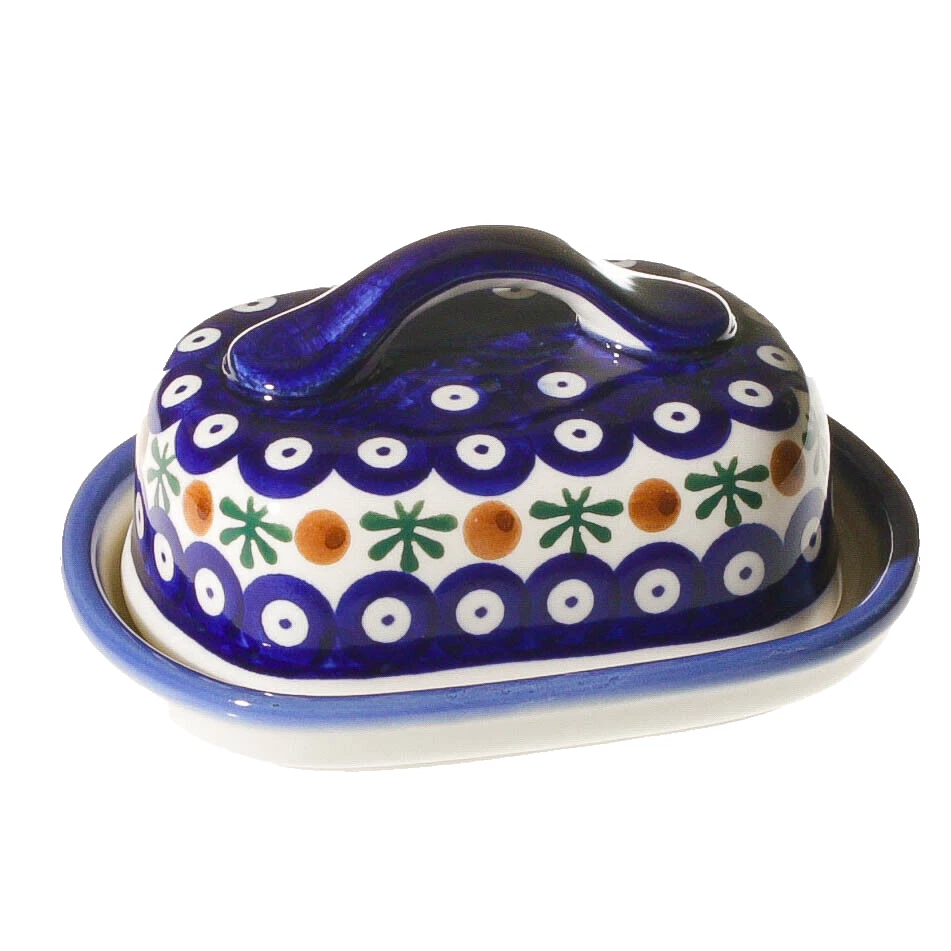 Klassische Bunzlauer Butterdose für 125g Butter Kobalt Blau und Rot - Bild 1 von 1