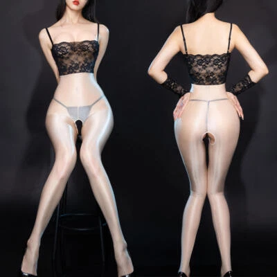 Para mujeres Transparente Brillante Cami Encaje Top Entrepierna Gato Body Lencería Mono Foto 1 de 4