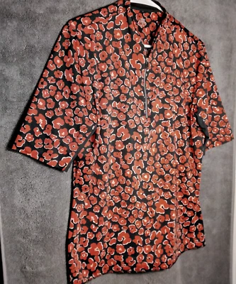 Camisa polo feminina cauda golfe tamanho XL vermelha preta manchas florais zíper manga curta - Imagem 1 de 4