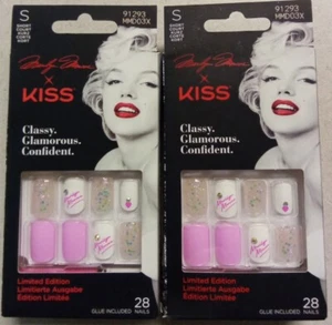 2 Marilyn Monroe x Kiss 28 Artificial Short Squared Glue On Nails Pinks 91293. - Picture 1 of 2
