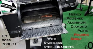 Folding Polished Aluminum Diamond Plate shelf Fits Pit Boss 700 FB1 Pellet Grill - Picture 1 of 4