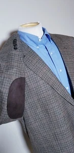 50L Hunting Elbow Brown Gray Check Elbow Patch tweed Blazer Jacket Sport Coat - Picture 1 of 9