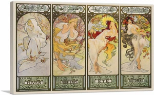 The Seasons- Les Saisons Canvas Art Print by Alphonse Mucha 26"x18" (.75" Deep) - Picture 1 of 11