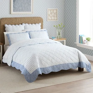 Sigrid Olsen King White & Blue Patterned Bedspread throw rrp £150 - Picture 1 of 1