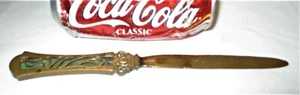 ANTIQUE APOLLO STUDIOS NY US GOLD BRONZE SLAG GLASS LETTER OPENER DESK ART KNIFE - Picture 1 of 9