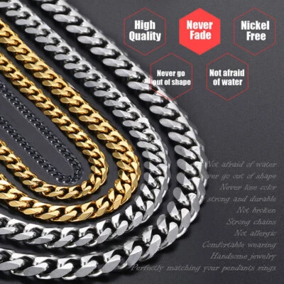 Mens Boys Curb Chain 16"-26" 2mm - 15mm Stainless Steel Silver Cuban Necklace UK - Image 1 of 4
