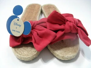 Disney Mickey Mouse Junk Food Girls Espadrille Slide Red Bow Size 3 NWT - Picture 1 of 5