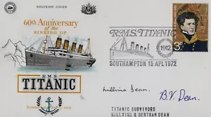 Millvena Dean and BV Dean Titanic Survivors signed cover Southampton 1972 - Picture 1 of 1