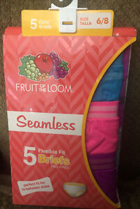 Girls size 6/8 Fruit of the Loom 5-pack Seamless Brief Panties Tag Free FS NEW
